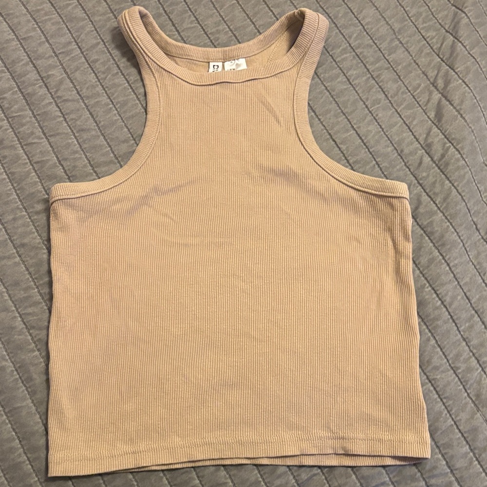 Tan Ribbed Cropped Tank Top